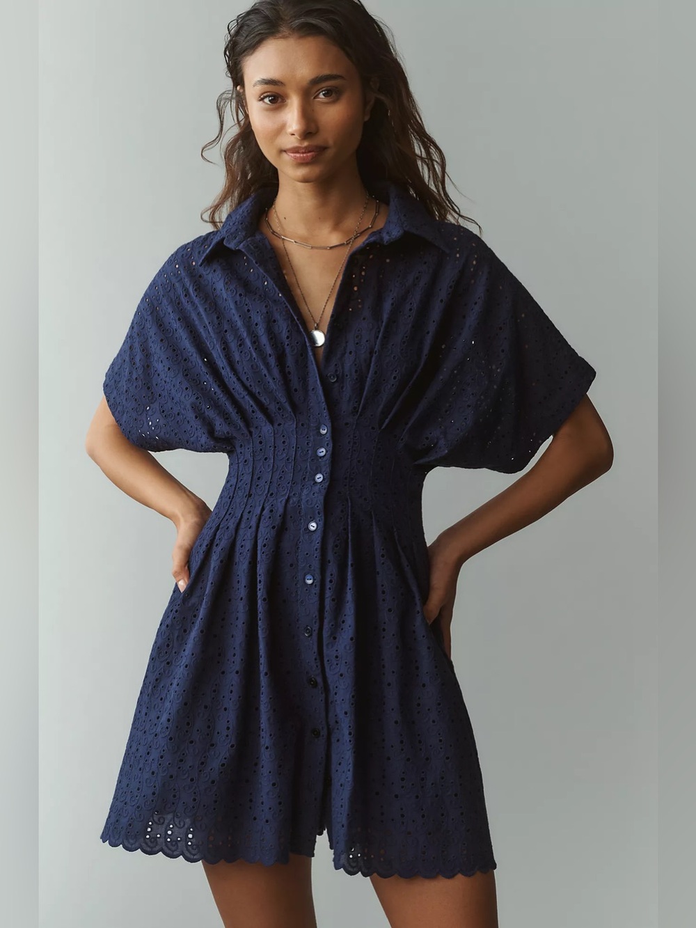Tobie Eyelet Mini Shirtdress by Exquise